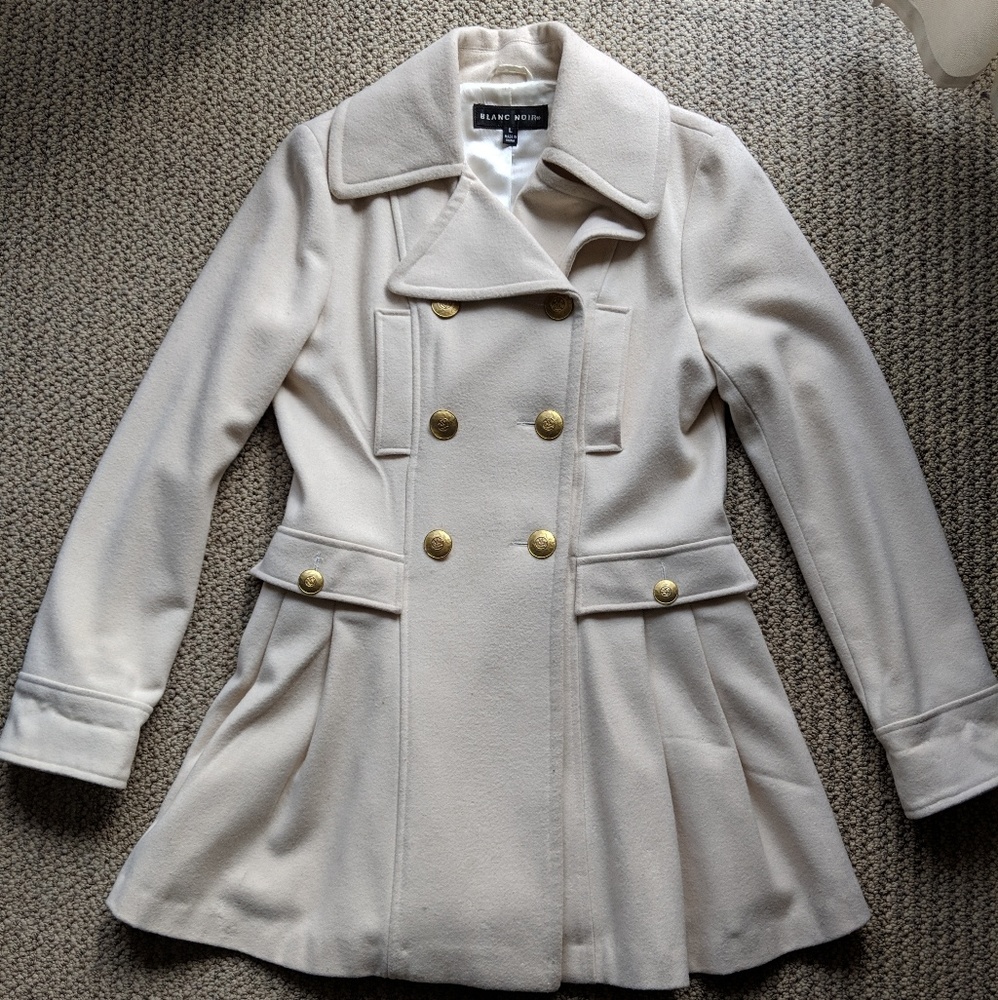 White Pea Coat - flared - Blanc Noir